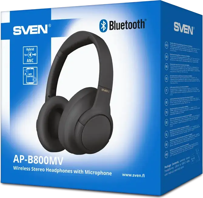Casca Wireless Over-Ear SVEN AP-B800MV - Negru, cu ANC Hibrid, Bluetooth 5.4, Difuzoare 40mm, Baterie 85h, Protectie IPx4, USB-C, Aplicatie Smart Life