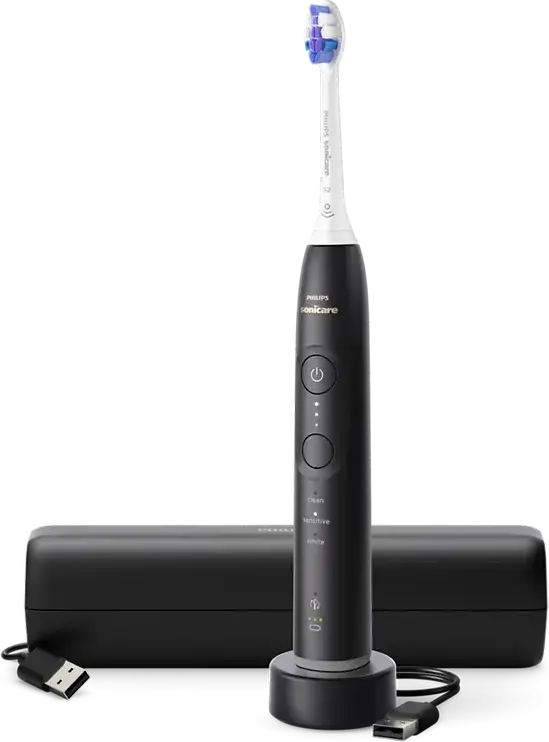 Зубная щетка Philips Sonicare HX7411/02 серии 6500, соническая электрическая щетка, 3 режима, датчик давления, насадка S2 Sensitive, чехол с USB, черная