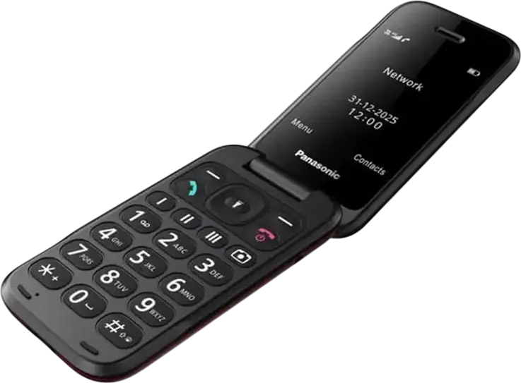 Panasonic KX-TU410 4G LTE Clamshell Flip Phone, 2.4-inch Display, IP44 Dust and Splash Resistant, SOS Button, Bluetooth 5.0, nano-SIM, USB-C
