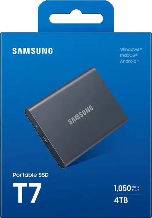Samsung T7 Portable External SSD MU-PC4T0T/WW 4TB NVMe USB 3.2 Gen 2 Up to 1050MB/s Read 1000MB/s Write AES 256-bit Encryption Titan Gray