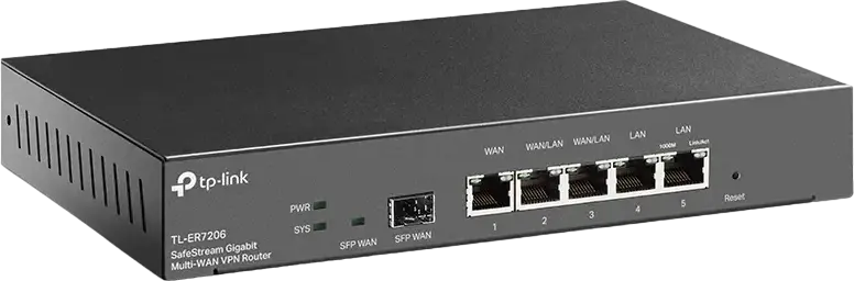 Router VPN Gigabit TP-Link ER7206 Omada, Procesor Dual-Core 64-bit, 512MB DDR3, 1x SFP WAN, 5x Porturi Gigabit RJ45, IPSec OpenVPN L2TP PPTP, Management Cloud
