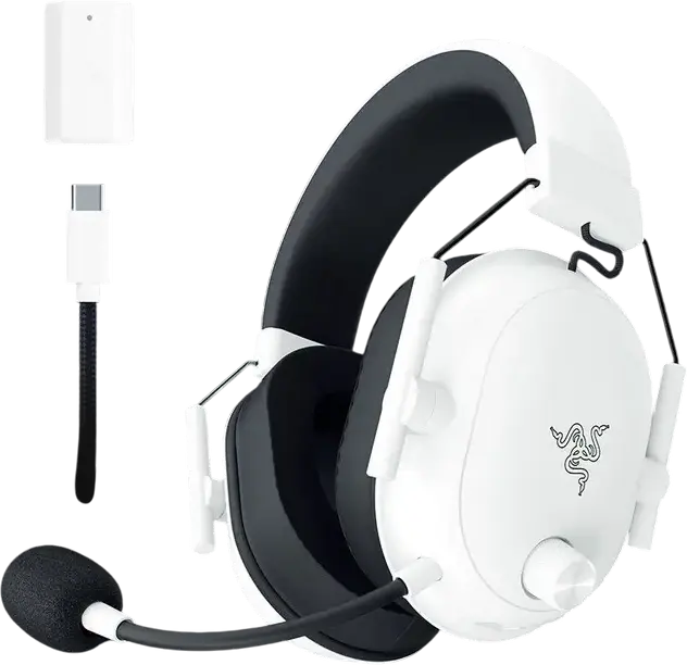 Razer BlackShark V2 HyperSpeed Wireless Gaming Headset - White, TriForce Titanium 50mm Drivers, HyperClear Super Wideband Mic, 70h Battery, THX Spatial Audio, Windows 10, USB-C, Bluetooth 5.2