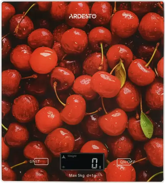 Ardesto SCK-893 Electronic Kitchen Scale, Tempered Glass Platform, 5kg Capacity, 1g Precision, LED Display, Tare Function, Auto-off, 21x19x3 cm