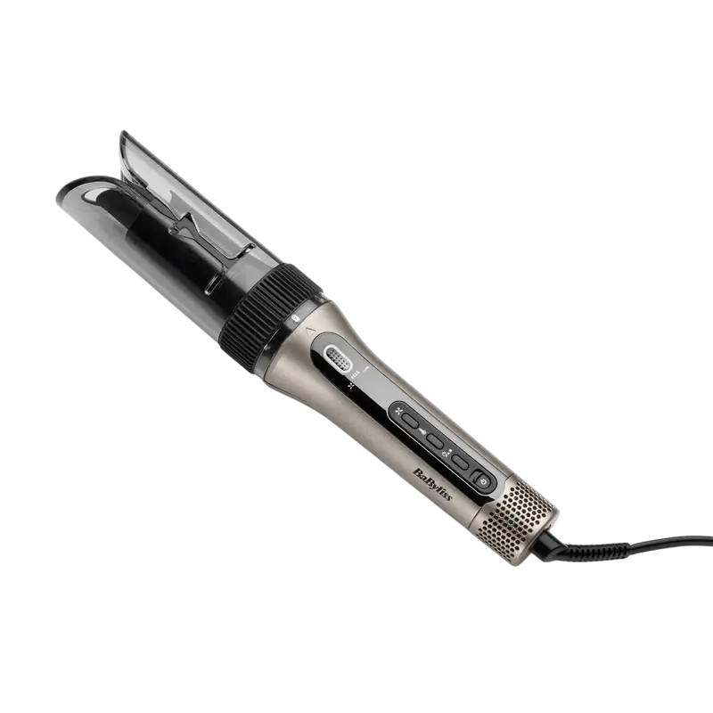 BaByliss C6688E Style Secret Air Automatic Rotating Curling Iron, 25mm Ceramic Quartz Barrel, 200C, Ionization, LED Display, Beige