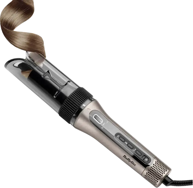 BaByliss C6688E Style Secret Air Automatic Rotating Curling Iron, 25mm Ceramic Quartz Barrel, 200C, Ionization, LED Display, Beige