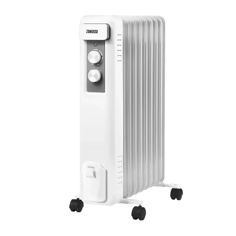 Zanussi ZOH/CS-09W Oil Radiator, 2000W Max Power, 3 Heating Levels, 9 Fins, Adjustable Thermostat, Overheat Protection, White, 62.5x43.8x24 cm