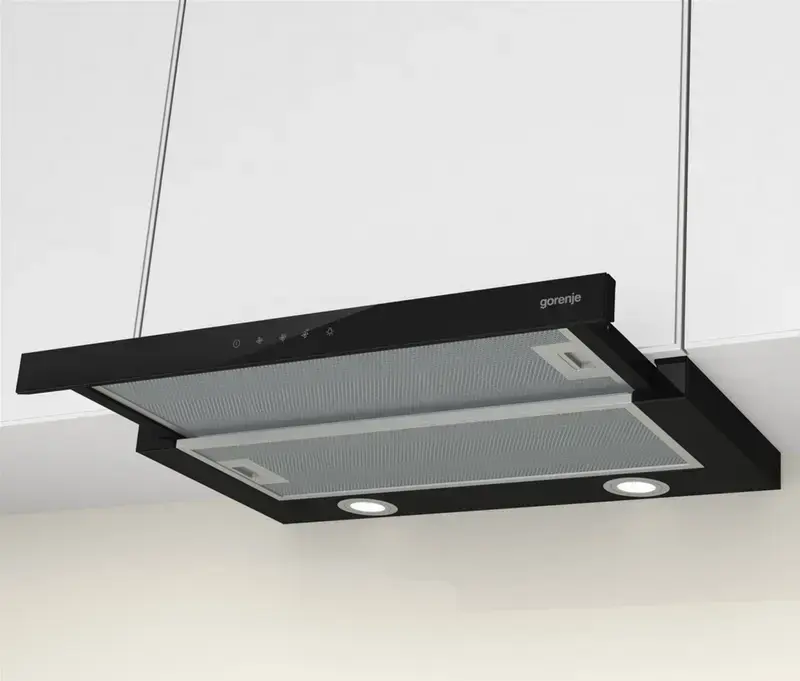 Hota incorporabila Gorenje TH 64E4 BG, Negru, 60cm, Control Senzor, Capacitate 190 m3/h, 3 Viteze, 2 Lampi LED, Evacuare si Recirculare