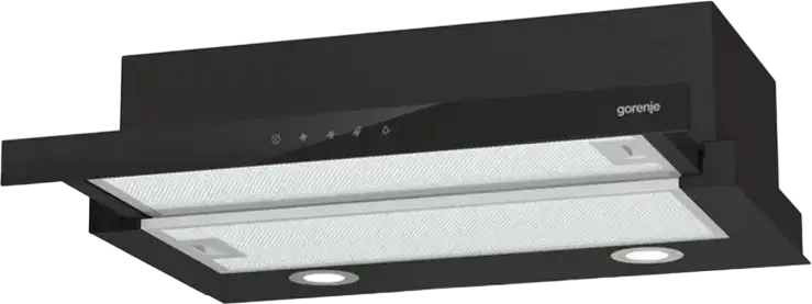 Hota incorporabila Gorenje TH 64E4 BG, Negru, 60cm, Control Senzor, Capacitate 190 m3/h, 3 Viteze, 2 Lampi LED, Evacuare si Recirculare