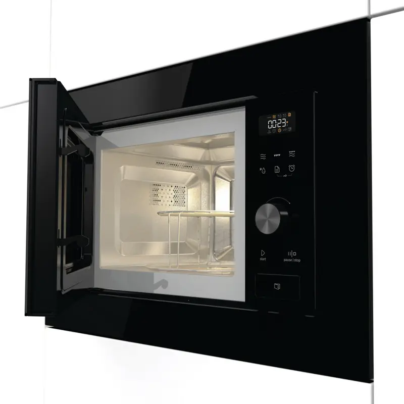 Gorenje BM201AG1BG Built-in Microwave Oven with Grill, 20L, 800W Microwave, 1000W Grill, 15 Auto Programs, Stainless Steel Interior, Black