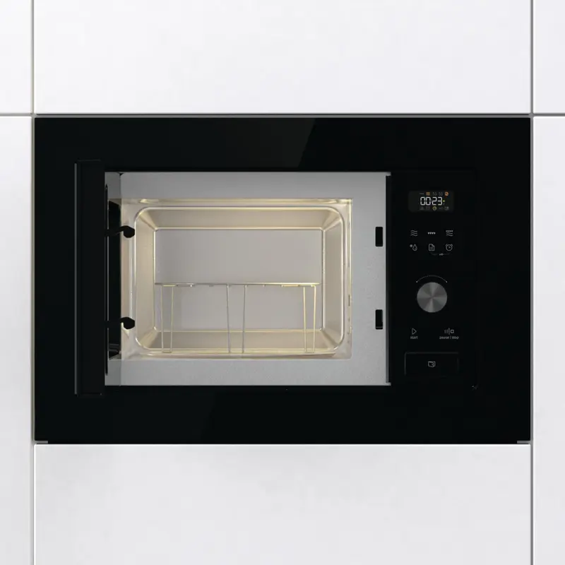 Gorenje BM201AG1BG Built-in Microwave Oven with Grill, 20L, 800W Microwave, 1000W Grill, 15 Auto Programs, Stainless Steel Interior, Black