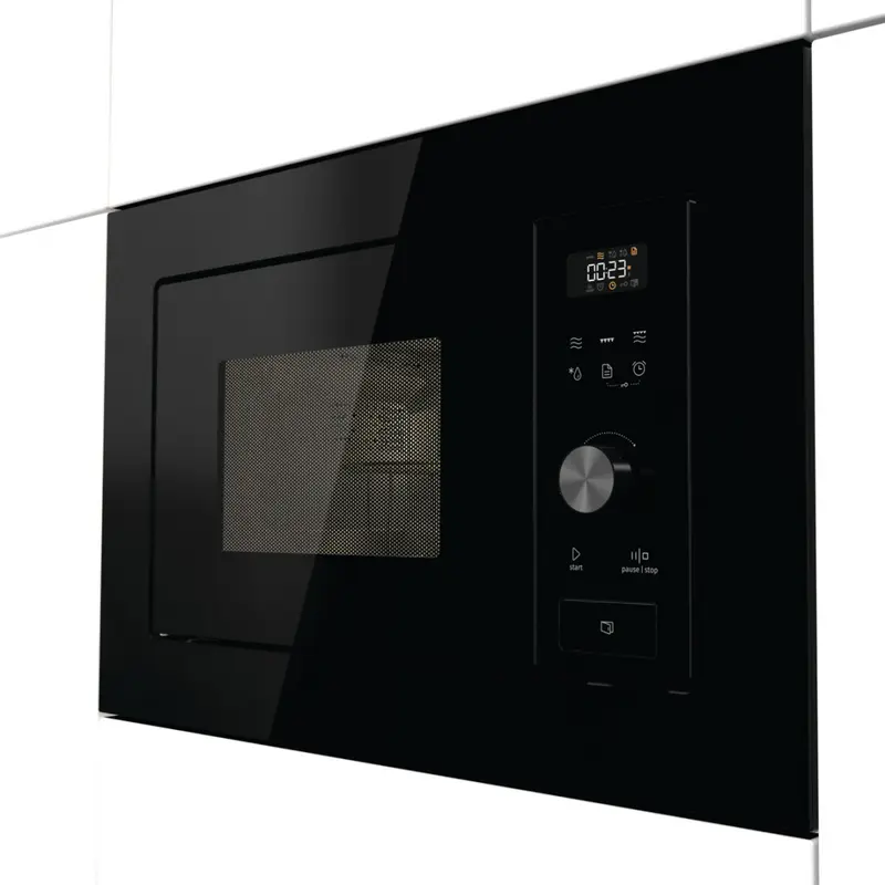 Gorenje BM201AG1BG Built-in Microwave Oven with Grill, 20L, 800W Microwave, 1000W Grill, 15 Auto Programs, Stainless Steel Interior, Black