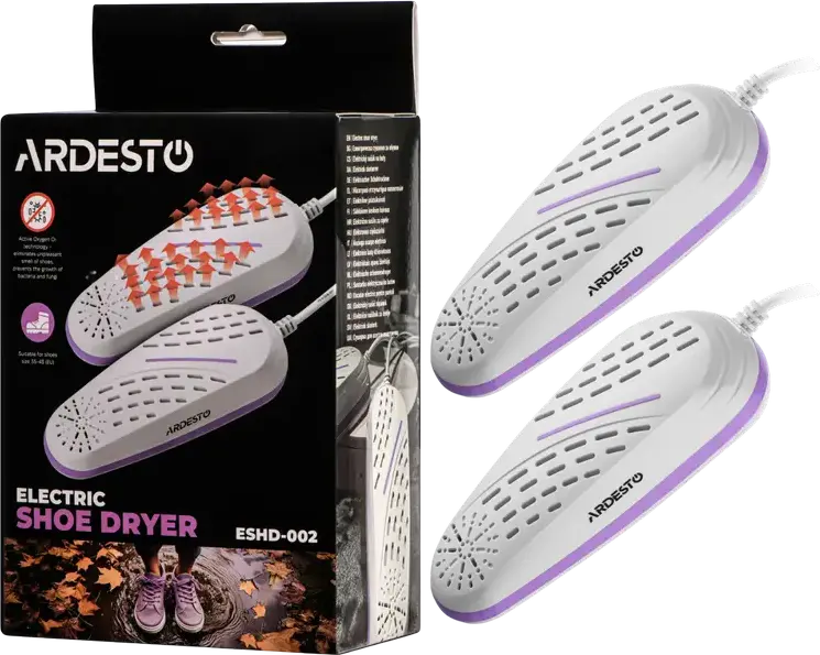 Ardesto ESHD-002 Electric Shoe Dryer with Active Oxygen O3 Ozone Technology, 10W, 55-60°C Heating, Automatic Shut-off, Size 35-45