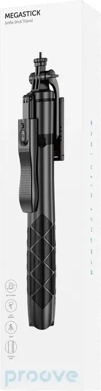 Proove MegaStick Selfie Stick Tripod, 153 cm Max Length, Aluminum Alloy and ABS, Bluetooth Remote, 360-degree Rotation, Hand Stabilizer, Black