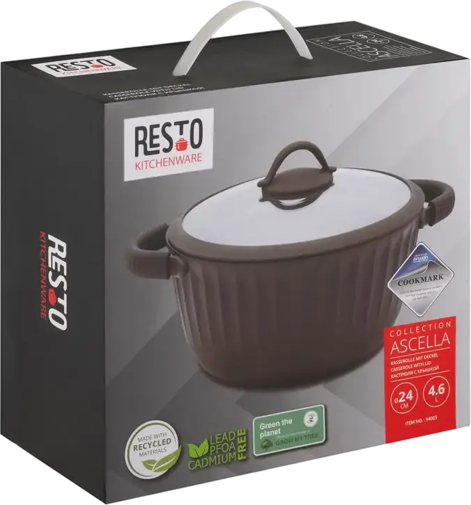 RESTO Ascella 94003 Aluminium Casserole with Glass Lid, 4.6L, 24cm, Pfluon Non-Stick Coating, Induction Bottom, Oven Safe, Brown