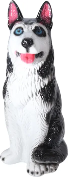 Statueta Caine Husky 1216A, Figurine din Gips Detaliata, Alb si Negru cu Ochi Albastrii, Decor 3D pentru Casa si Gradina