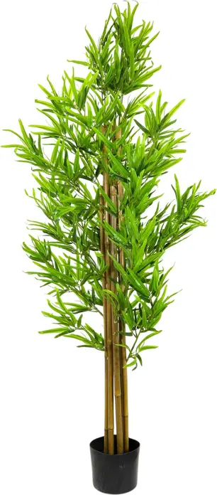 Copac Bambus Artificial 150 cm, Planta Decorativa cu Frunze Verzi si Ghiveci din Plastic Negru