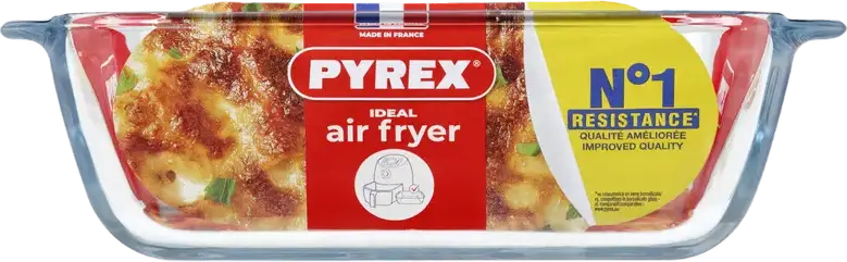 Tava Pyrex 215B100 AirFryer Rectangulara din Sticla Borosilicata, 1.2L, Rezistenta la Soc Termic, Compatibila cu Cuptor si Cuptor cu Microunde