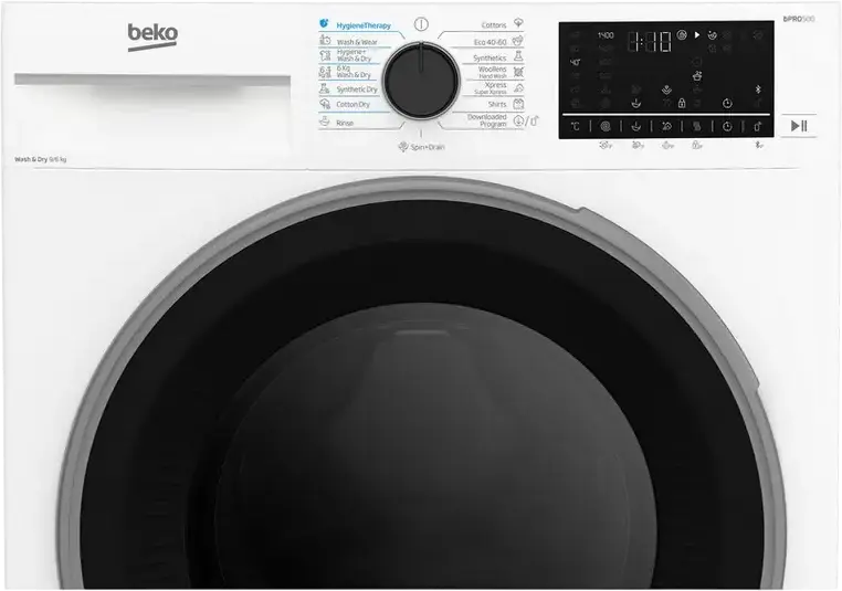 Masina de spalat si uscat Beko B5DFT59442W, 9kg Spalat/6kg Uscat, 1400 rpm, Motor ProSmart Inverter, SteamCure, HomeWhiz, Display LED, Alb/Negru