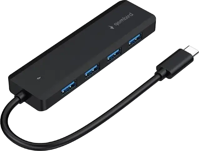 Gembird UHB-CM-U3P4P-01 USB 3.1 Gen 1 Type-C Hub, 4-Port USB Type-A, 5 Gbps Data Transfer, Power Input Port, ABS Plastic, Black, Windows 11 Compatible