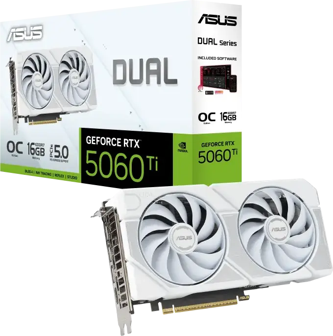 Placă Video ASUS DUAL-RTX5060TI-O16G-WHITE, 16GB GDDR7 128bit