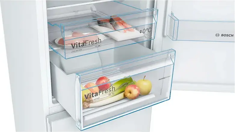 Холодильник Bosch Serie 4 KGN36VWED отдельно стоящий, No Frost, VitaFresh, MultiAirflow, общий объем 326 л, белый, 186x60x66 см