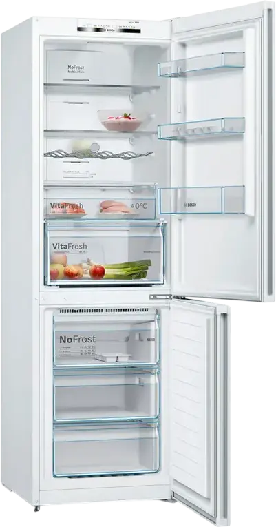 Холодильник Bosch Serie 4 KGN36VWED отдельно стоящий, No Frost, VitaFresh, MultiAirflow, общий объем 326 л, белый, 186x60x66 см