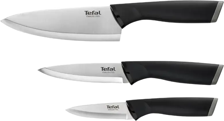 Tefal Comfort K221S375 3-Piece Stainless Steel Knife Set with Ergonomic Soft-Touch Handles and Blade Guards, 9cm 12cm 15cm