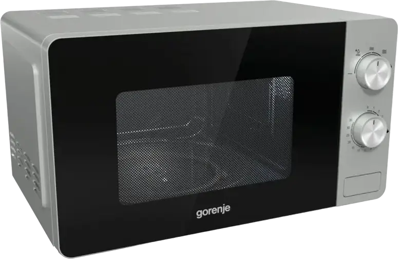 Cuptor cu microunde solo Gorenje MO17E1W, Capacitate 17L, Putere 700W, 5 Nivele de Putere, Control Mecanic, Interior Email EasyClean, Argintiu