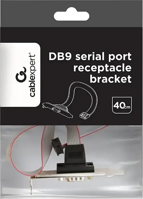 Cablexpert CC-DB9ML-01 Internal COM Port Extension Cable, DB9 Female Receptacle to IDC 2x5 Pin, 40 cm Flat Ribbon Cable, Low-Profile Gold Metal Bracket