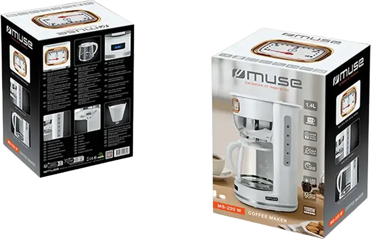 MUSE MS-220 W Drip Coffee Maker, 1000W, 1.4L Capacity, Ground Coffee, Anti-Drip System, Automatic Shut-off, Glass Carafe, Retro Design, White