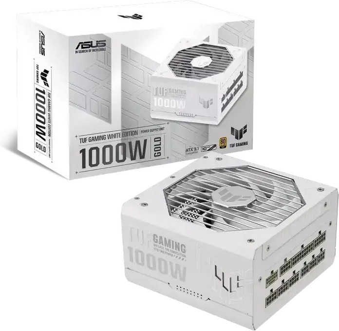 Sursa ASUS TUF Gaming 1000W Gold TUF-GAMING-1000G-WHITE, ATX 3.1, 80 Plus Gold, Complet Modulare, Editie Albă, PFC Activ, Ventilator 135mm Dual Ball Bearing