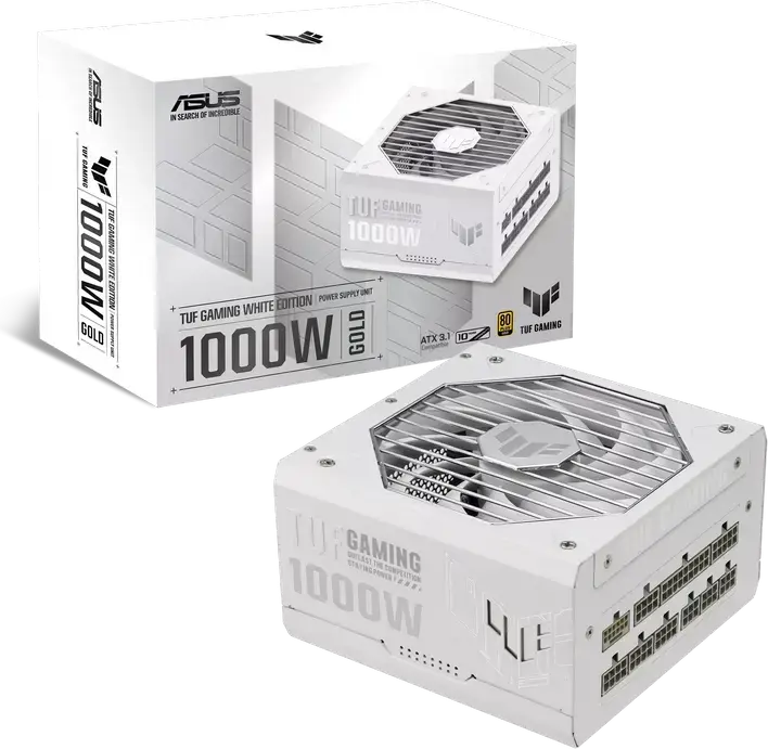 Sursa ASUS TUF Gaming 1000W Gold TUF-GAMING-1000G-WHITE, ATX 3.1, 80 Plus Gold, Complet Modulare, Editie Albă, PFC Activ, Ventilator 135mm Dual Ball Bearing