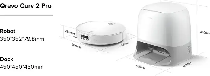 Roborock Qrevo Curv 2 Pro Robot Vacuum Cleaner, 25 kPa Suction, Dry and Wet Cleaning, 6400 mAh Battery, Reactive AI Obstacle Recognition, White