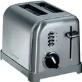Cuisinart Classic 2-Slice Toaster, 830W, Brushed Stainless Steel, 8 Browning Levels, Defrost, Bagel, Reheat Functions, Removable Crumb Tray, Silver