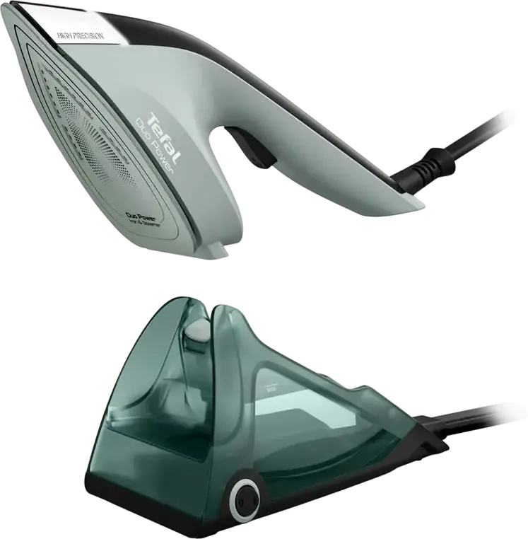 Tefal JF4031E0 Duo Power 2-in-1 Steam Iron and Garment Steamer, 1700W, Ceramic Soleplate, 400ml Tank, 180g/min Steam Boost, Vertical Steaming, Green/Black