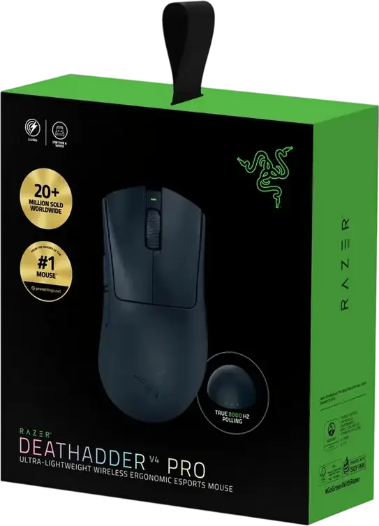 Игровая беспроводная мышь Razer DeathAdder V4 Pro, оптический сенсор Focus Pro 45K, 45,000 DPI, HyperPolling 8,000 Гц, оптические переключатели Gen-4, 56г