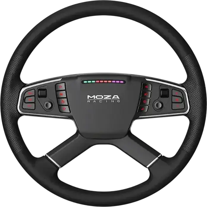 MOZA TSW Truck Wheel, 400mm Diameter, Microfiber Leather, Aerospace Aluminum, 14 RGB Buttons, 2 Thumbwheels, 2 Joysticks, Black