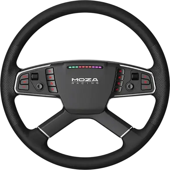 MOZA TSW Truck Wheel, 400mm Diameter, Microfiber Leather, Aerospace Aluminum, 14 RGB Buttons, 2 Thumbwheels, 2 Joysticks, Black