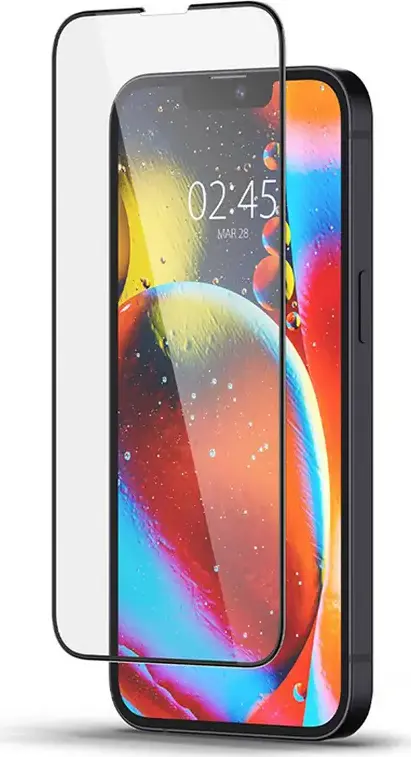 Protectie Ecran Spigen Glass FC din Sticla Temperata pentru iPhone 14 Plus, Duritate 9H, Grosime 0.3mm, Margini 2.5D, Protectie Impotriva Zgarieturilor