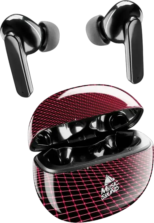 Cellularline Music Sound Fantasy True Wireless Stereo TWS In-Ear Bluetooth 5.1 Earbuds, Black/Red, with Integrated Microphone and Charging Case, 20h Total Playback