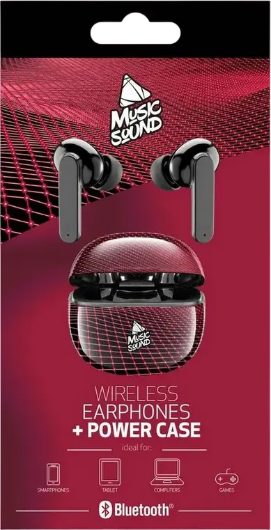 Cellularline Music Sound Fantasy True Wireless Stereo TWS In-Ear Bluetooth 5.1 Earbuds, Black/Red, with Integrated Microphone and Charging Case, 20h Total Playback