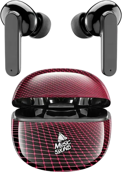 Cellularline Music Sound Fantasy True Wireless Stereo TWS In-Ear Bluetooth 5.1 Earbuds, Black/Red, with Integrated Microphone and Charging Case, 20h Total Playback