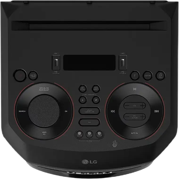 Box de Petrecere LG XBOOM RNC7, Putere Totala 250W, Woofer 8" Bass Blast, Sistem 3-Cai cu 5 Difuzoare, Bluetooth, USB, Radio FM, Iluminare LED, Negru