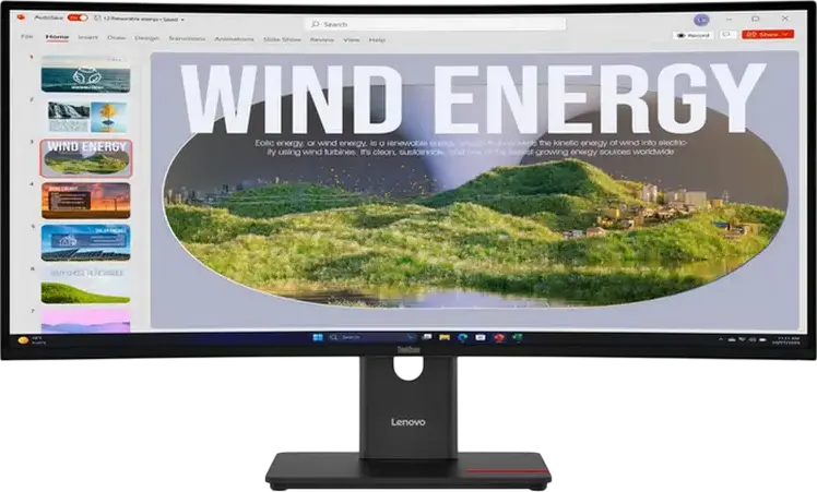 Lenovo ThinkVision T34WD-40 34" WQHD 3440x1440 Curved VA Monitor, 120Hz, 4ms, HDR10, USB-C, RJ45 Ethernet, Height Adjustable, Eclipse Black