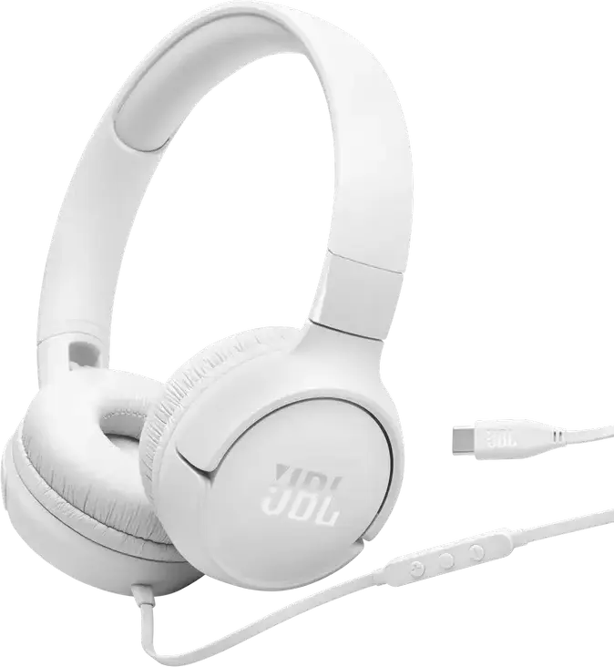 Casca On-Ear cu Fir JBL Tune 520C USB-C, Sunet Pure Bass, Audio Hi-Res, Difuzoare Dinamice 32mm, Microfon Integrat, Design Pliabil, Alb