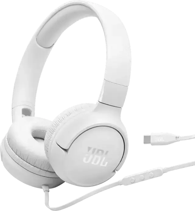 Casca On-Ear cu Fir JBL Tune 520C USB-C, Sunet Pure Bass, Audio Hi-Res, Difuzoare Dinamice 32mm, Microfon Integrat, Design Pliabil, Alb