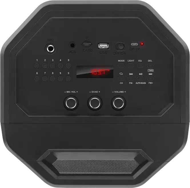 Sistem Acoustic Portabil Karaoke SVEN PS-650, 50W RMS Stereo 2.0, Bluetooth, TWS, Radio FM, Iluminare RGB, Intrare Microfon cu Echo, Baterie 4000mAh, Negru