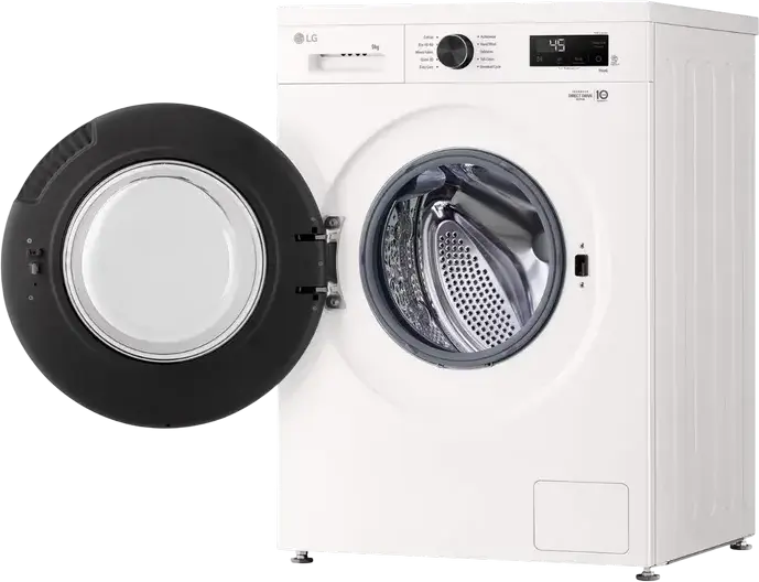LG F4X1009NWK Front Load Washing Machine, 9kg Capacity, Energy Class A, 1400 RPM, Direct Drive Inverter, Steam Cleaning, ThinQ, White/Black