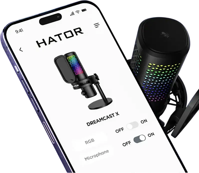 HATOR Dreamcast X Condenser Streaming Microphone, Cardioid, 96kHz/16-bit, USB Type-C & Bluetooth 5.4, RGB, Aluminum Body, SyncHUB App, Black