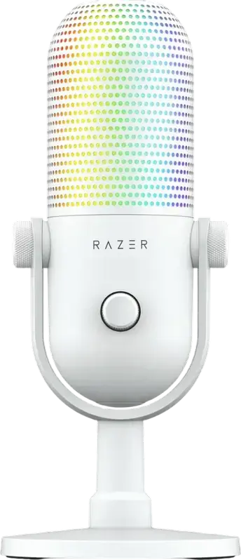 Razer Seiren V3 Chroma USB Gaming Microphone, White, Supercardioid Condenser, Razer Chroma RGB Lighting, Tap-to-Mute Sensor, Gain Control, Desktop Stand